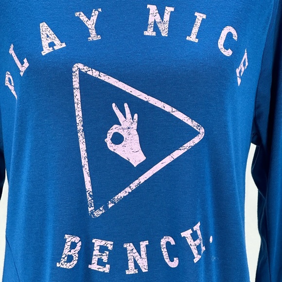 Bench Long Sleeve Play Nice Print Lightweight Sweatshirt - Blue Pink -size Small - Picture 5 of 9